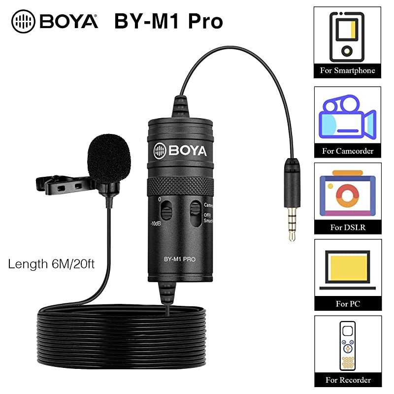 byM1 Pro Omnidirectional Lavalier Microphone Clipon Lapel Mic for Smartphones DSLRs Camcorders Audio Recorders PC Recording