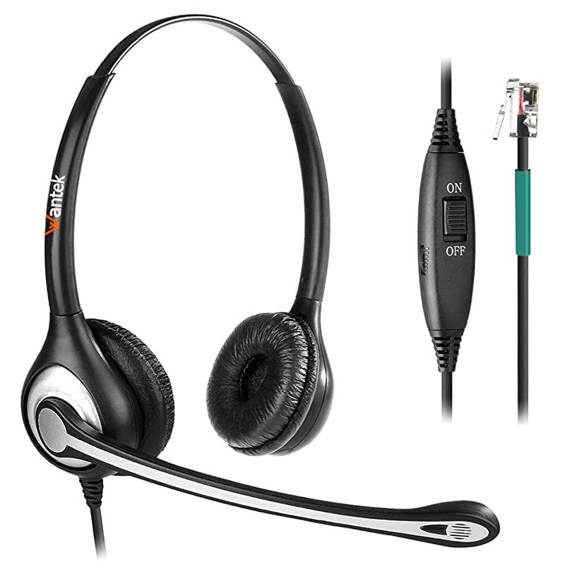 Corded Telephone Headset Dual wNoise Canceling Mic Compatible with ShoreTel Plantronics Polycom Zultys Toshiba NEC Aspire Dterm Nortel Norstar Meridian Siemens ROLM Landline DeskphonesF602S2