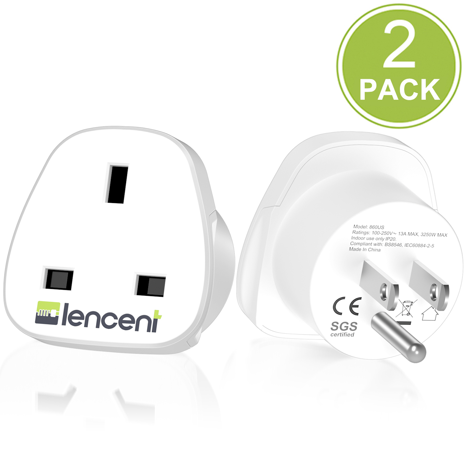 UK to US America Plug Adapter , LENCENT 2 PACK Grounded USA Visitors Travel Converter , Converts all TYPE G Plugs from United Kingdom UK Singapore Malaysia UAE Ireland Malta Hongkong and etc. (Type B)