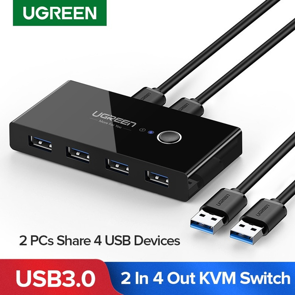 Ugreen USB KVM Switch Box USB 3.0 Switcher 2 Port PCs Sharing 4 Devices for Keyboard Mouse Printer Monitor Switch Selector