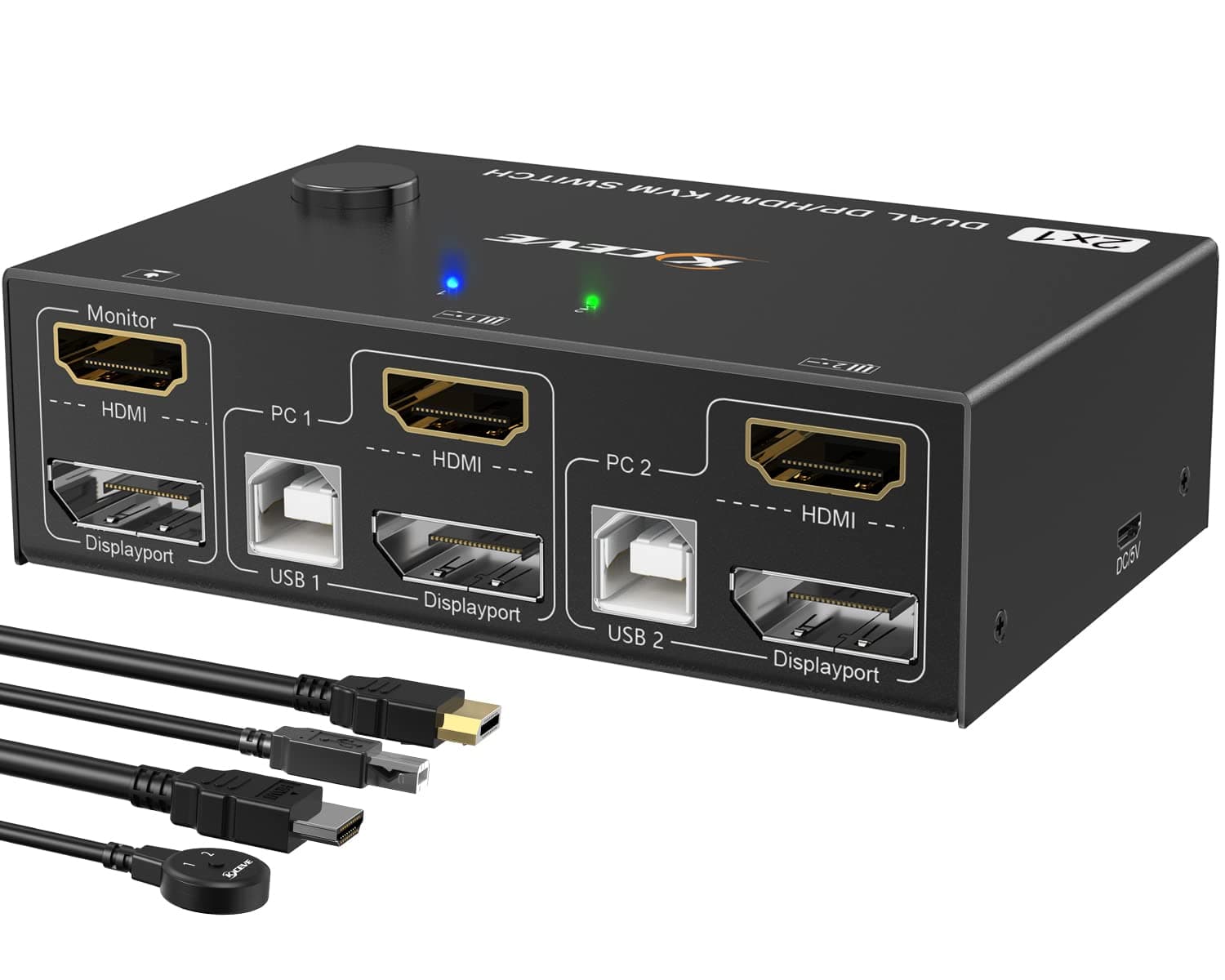 KVM Switch для 2 компьютеров с HDMI и DisplayPort — 4K@60Hz, 2K@120Hz