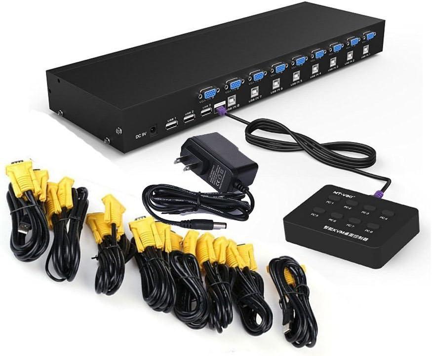 RIJER 8 Port Manual Smart VGA USB KVM Switch 801UK PC Computer DVR Selector 1 KM Combo Controls 8 Hosts with Extension Switcher and 8PCS Original Cable
