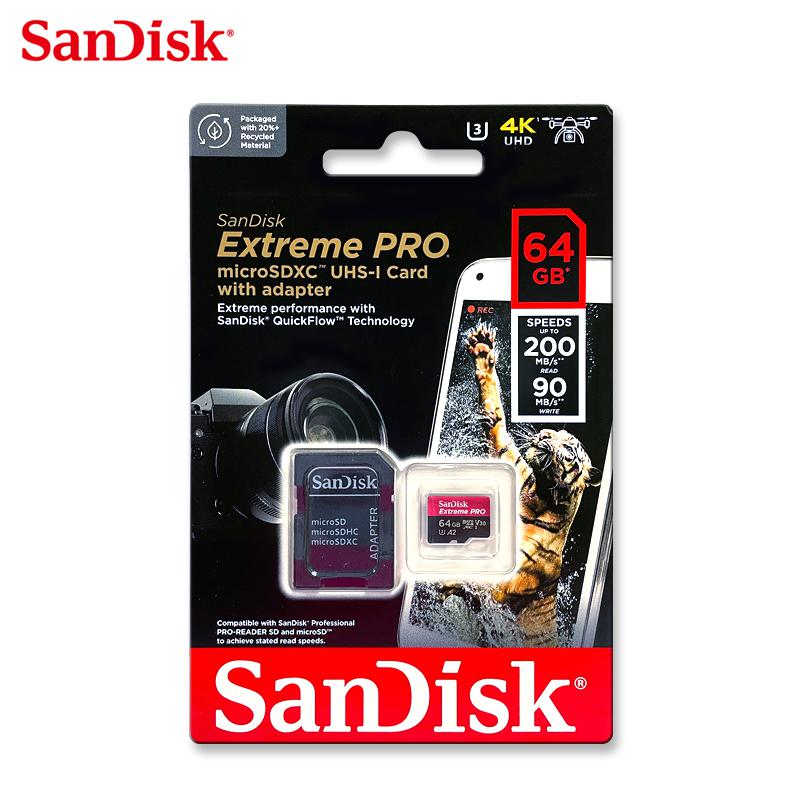 Карта памяти SanDisk 64GB Extreme PRO microSDXC UHS-I U3 V30 для 4K UHD видео