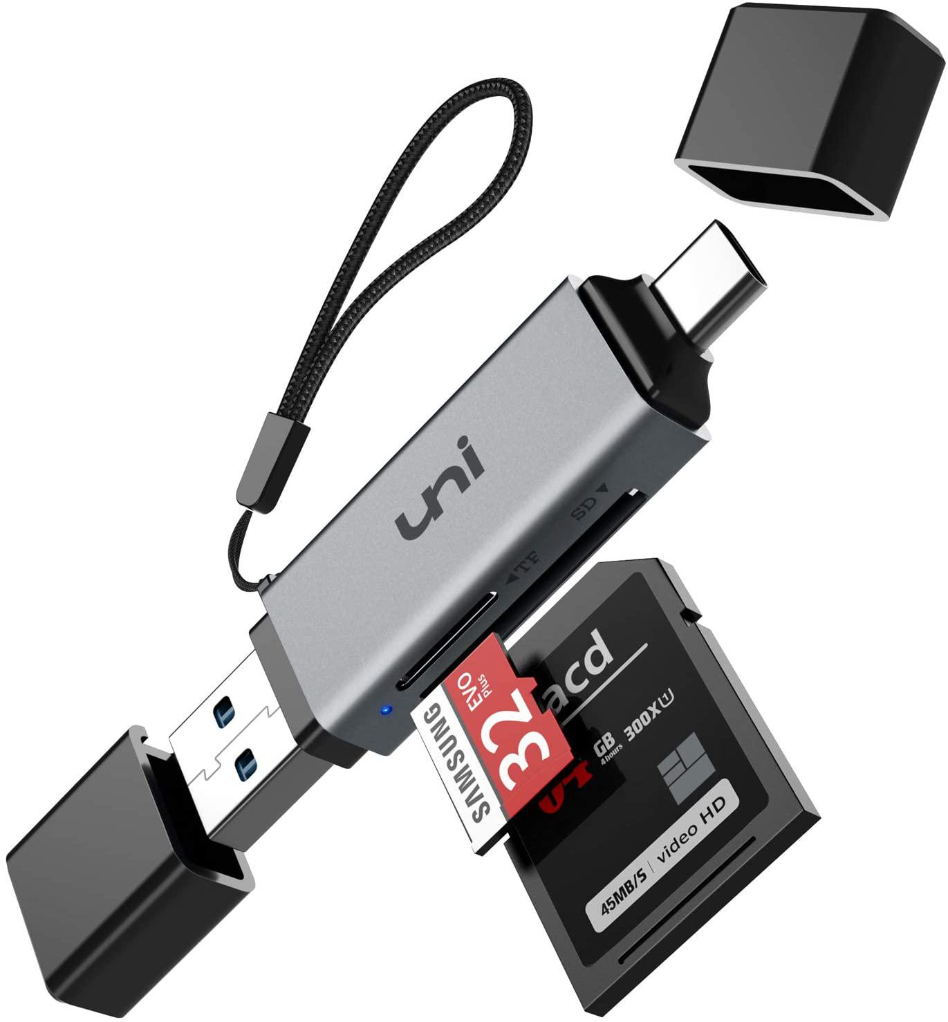 SD Card Reader, uni USB C Memory Card Reader Adapter USB 3.0, Supports SD/Micro SD/SDHC/SDXC/MMC, Compatible for MacBook Pro, MacBook Air, iPad Pro 2018, Galaxy S20, Huawei Mate 30, and More