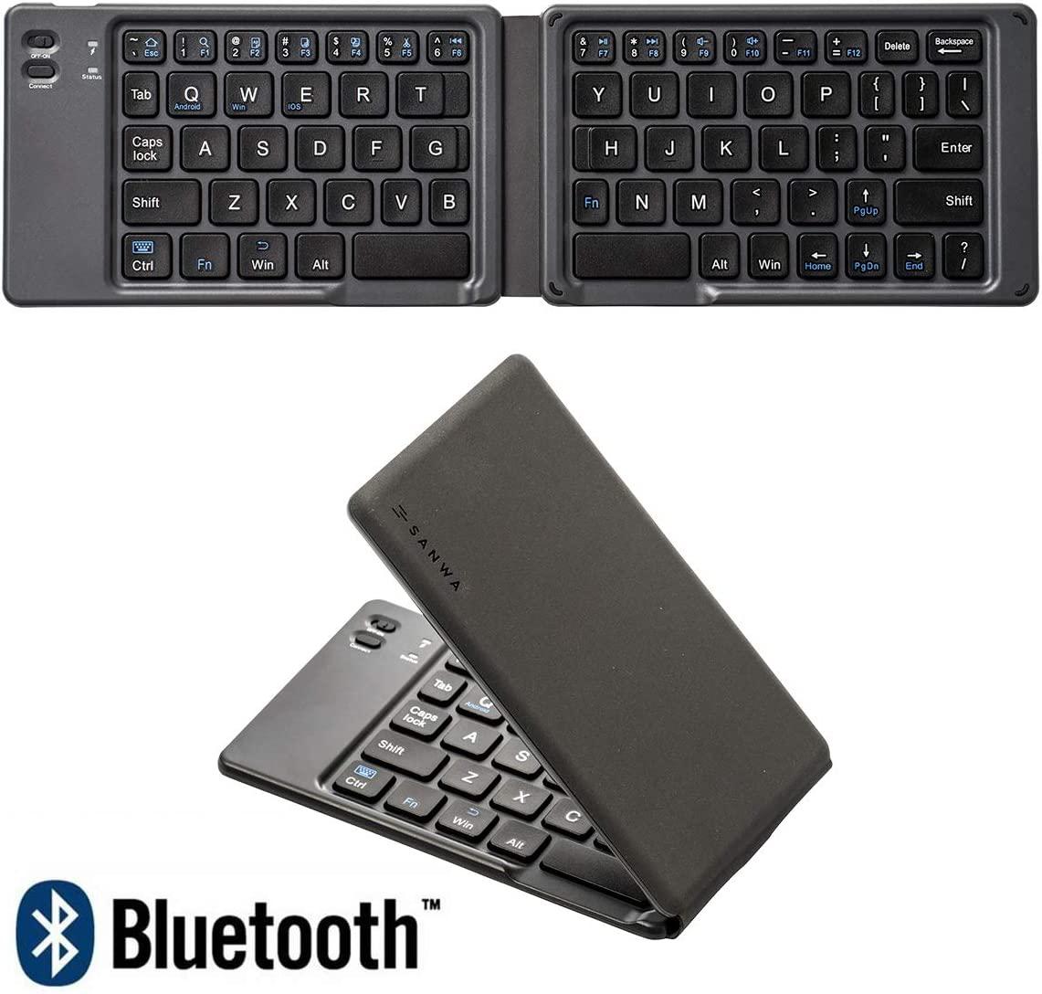 SANWA (Japan Brand) Foldable Bluetooth Keyboard, Rechargeable Wireless Ultra Slim Pocket Size, Compatible with iOS Windows Android, for Computer PC Laptop MacBook iPad iPhone Smartphone Tablet