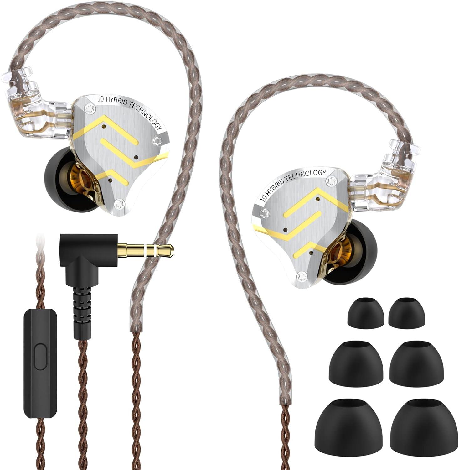 KZ ZS10 Pro Wired in Ear Headphones, 4BA+1DD Hybrid 10 Drivers HiFi Bass in Ear Monitor Earphones, Noise Cancelling EarbudNo Mic, glaregold