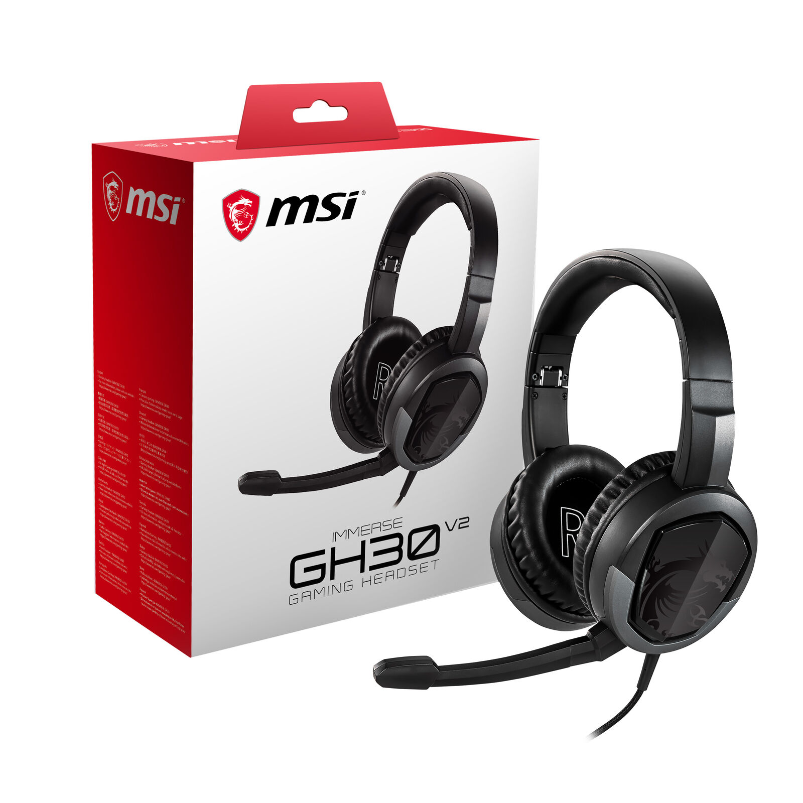 MSI Immerse GH30 V2 GAMING Headset with 40mm Drivers and Detachable Microphone