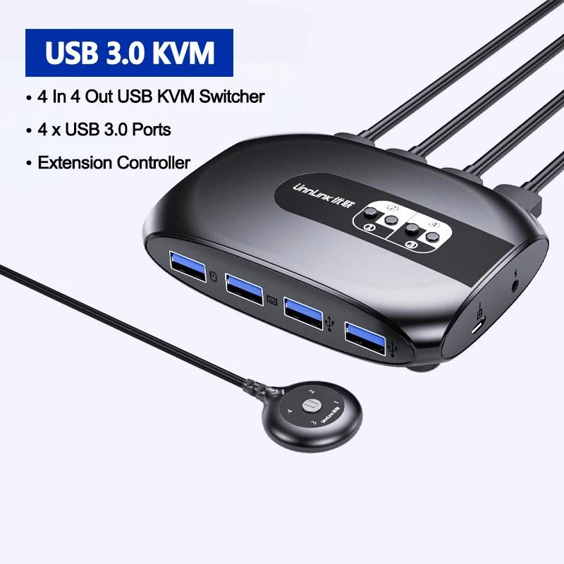 Unnlink USB 3.0 KVM Switch 2 or 4 Computer Share 4 USB Devices for Keyboard Mouse U Disk Printer(4 In 4 Out)