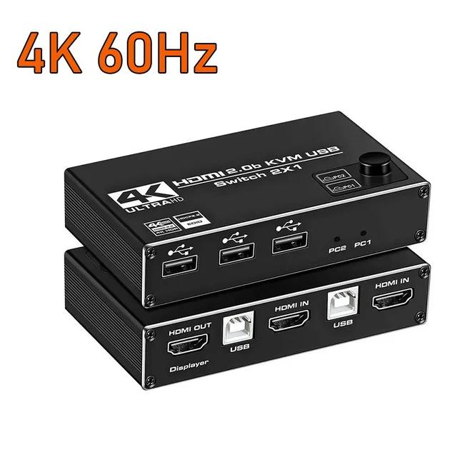 HDMI 2.1 KVM Switch 4K 120Hz HDMI USB KVM Switch Dual Port USB HDMI 2.1 Switcher 2X1 4K 60Hz 8K 60Hz(check remarks)
(4K 60Hz No Hotkey)