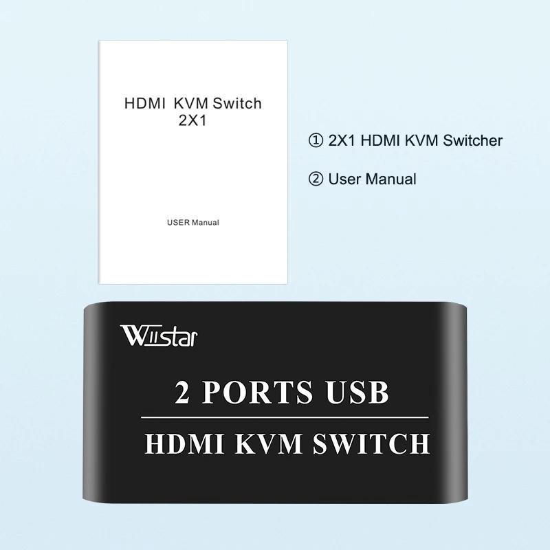 2X1 HDM KVM Switch Box Selector HDMI Switch 2 In 1 Out Sharing USB 2.0 monitor mouse keyboard for 2 Computer Laptops PCs(only Kvm)