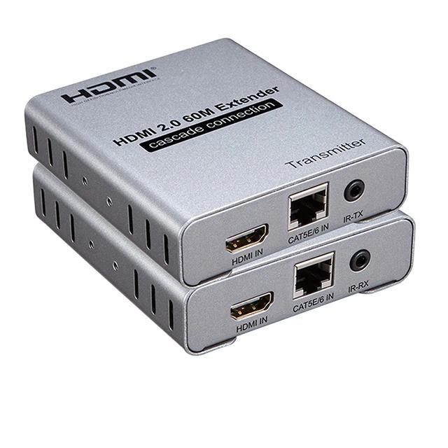 (With UK Plug)(1TX and 1RX)4K 60Hz HDMI Extender 60M HDMI 2.0 Cascade Connection Extender over Cat5e/6 cable 120M HDMI Splitter Extension 1 TX to Multi RX