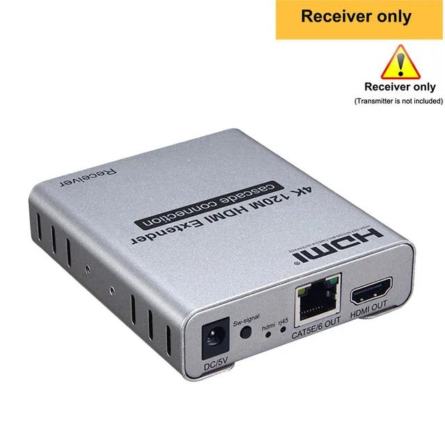 (with US Plug)(Only 1 Receiver)120M HDMI Extender over Rj45 Cat6 Cable 4K HDMI Ethernet Splitter Extender Support Cascade Connection Video Extension Converter