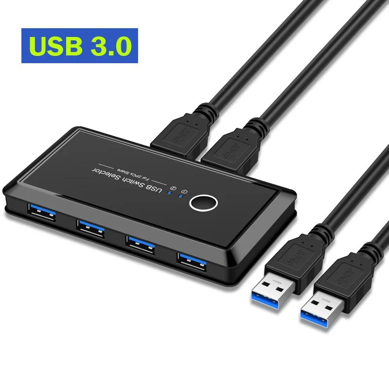 USB 3.0 KVM Switch 2×4 USB 2.0 Switcher Selector 2 PC Sharing 4 USB Devices KVM Switch Hub Adapter for Keyboard Mouse Printer(USB3.0)