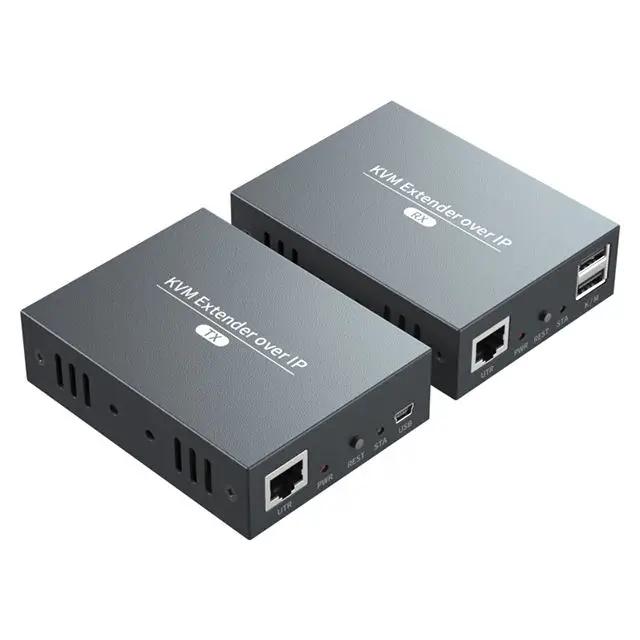 (With EU Plug)(One TX and One RX)150M IP HDMI KVM Extender over IP UTP/STP Cat5e/6 RJ45 Ethernet Cable 1080P 60Hz HDMI USB Extender Support via Network Switch