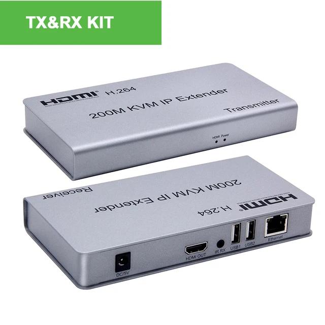 (With US Plug)(1 TX and 1 RX)HDMI KVM Extender over IP Cat5e/6 200M HDMI USB Extender one to many via Network Switch Support Mouse Keyboard for PC loptop DVR