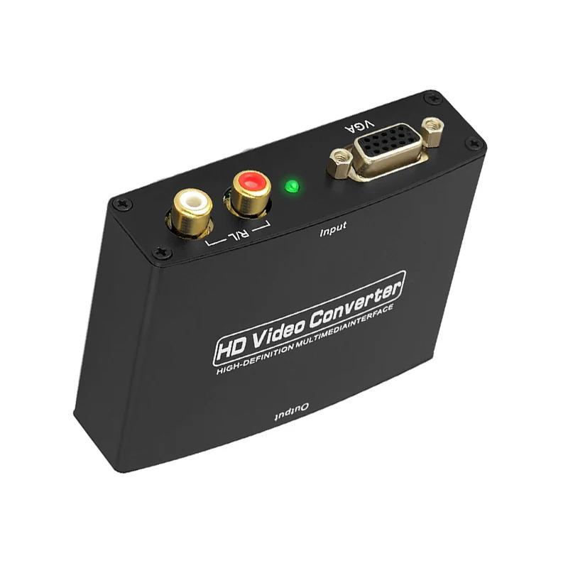 PC Converter Box VGA RCA R/L To HDMI-compatible Video Adapter 1.65Gbps D-Sub AV To HDTV 1080P HDCP Cable with Power Supply(With EU Plug)