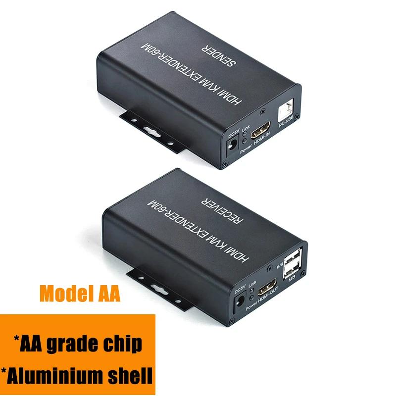 1 Pair 60M Video Extension Adapter HDMI-compatible KVM USB-A Keyboard Mouse Aluminium Alloy RJ45 Lan Ethernet Extender TX RX(EU Plug)
(Model AA)