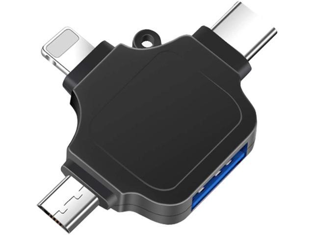 OTG Adapter, Compatible with Android/iPhone/iPad, Lightning/USB Type-C/Micro-USB to USB Camera Adapter for SD TF Card Reader, Keyboard, Mouse, U Disk, USB Flash Drive Silver