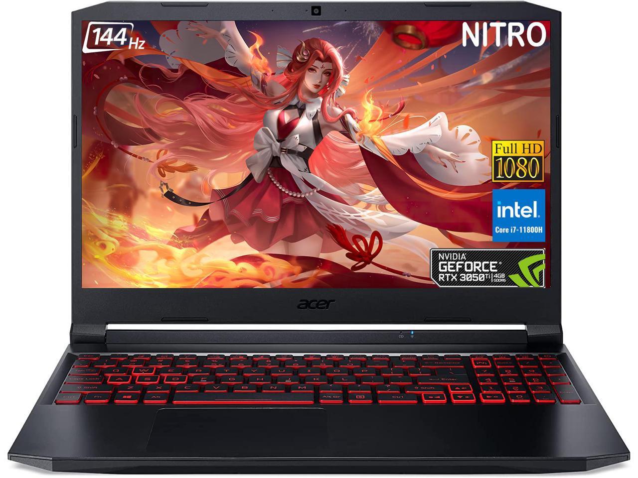 Acer Nitro 5 Gaming Laptop, 15.6″ FHD IPS 144Hz Display, Intel Core i7-11800H, NVIDIA GeForce RTX 3050 Ti, 32GB DDR4, 1TB PCIe SSD, 1TB HDD, Wi-Fi 6, Backlit Keyboard, Windows 11 Home, Laptop Stand