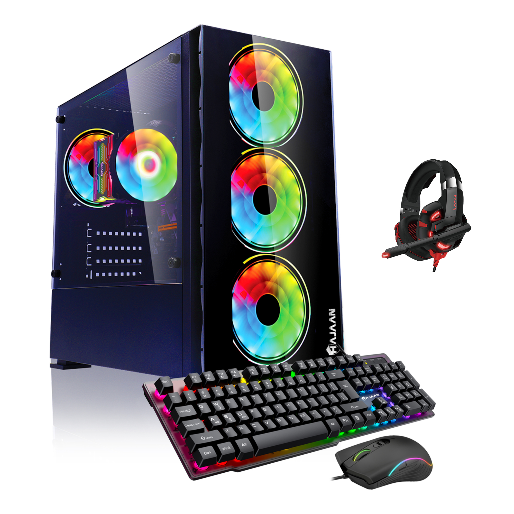 HAJAAN BREEZE Gaming Desktop Tower Computer PC — AMD Ryzen 5 5000 G-Series 5600G Hexa Core Processor 3.90GHz with Radeon Graphics, 16GB DDR4 RAM, 512GB SSD, Gaming Headset, Wi-Fi Ready, Windows 11 Pro