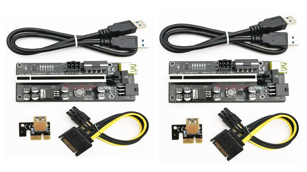 NewestPCI-E VER010S PLUS Mining2 Pack Dedicated PCIe Riser Card Riser Adapter with 8 solid capacitors 16A power supply PCI Express 1X to 16X Extender Mining Rig Graphics card extension PCIE Extension