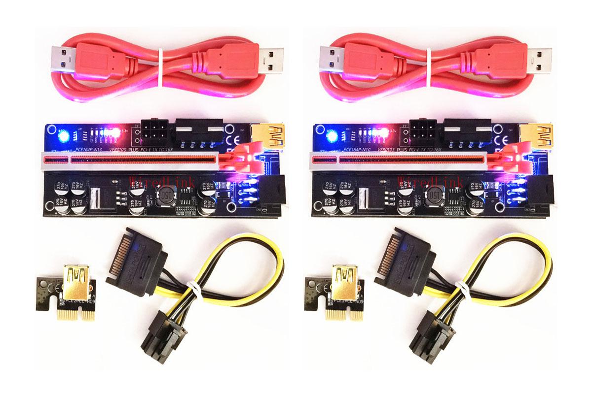 2 Packs PCIE VER010S PLUS Mining Dedicated PCIe Riser Card Riser Adapter with 8 solid capacitors 16A power supply PCI Express 1X to 16X Extender Mining Rig Graphics card extension PCIE Extension(Red)
