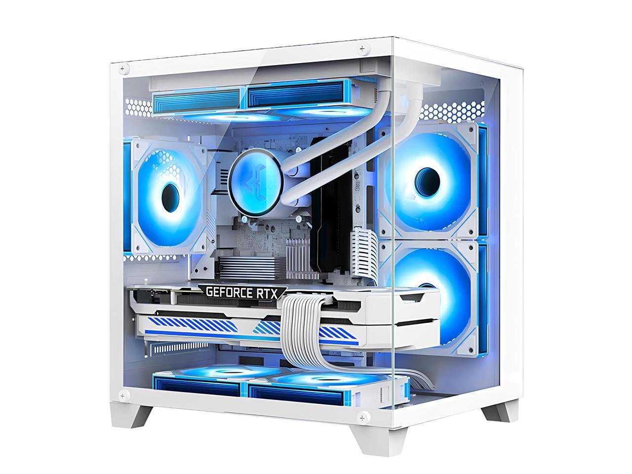 Hoengager Gaming PC -AMD Ryzen 5 5600X 3.7 GHz-RTX 4070 12GB -32GB DDR4 RAM-1TB M.2 SSD-240 Liquid Cooler -WIFI &Bluetooth -RGB Fans-Windows 11 Pro Desktop Computer-White