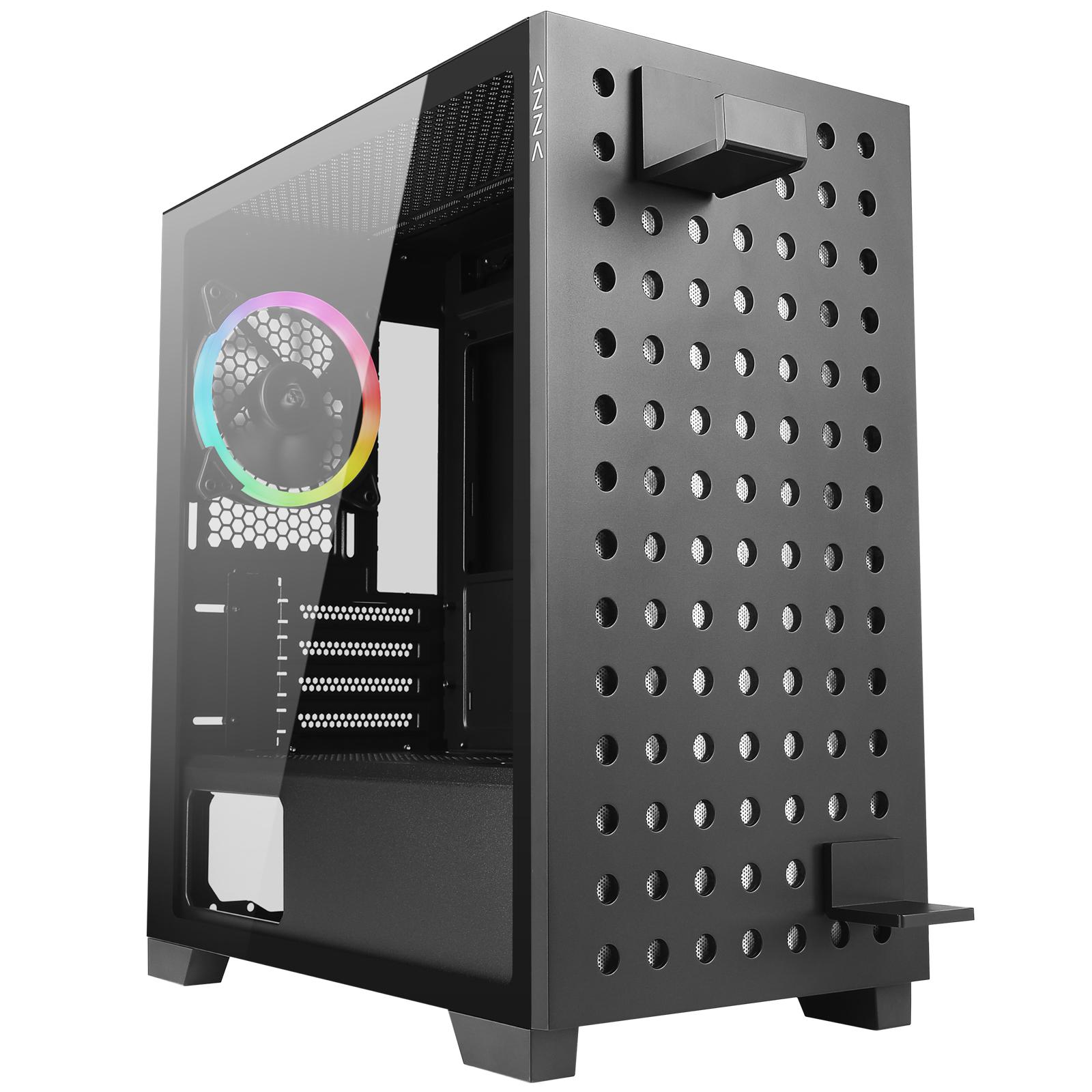 AZZA ELISE 140 / Gaming / Micro ATX Case / Tempered Glass / Black / Pegboard design / Pink & White dust net / 1x 120 mm ARGB fan included
