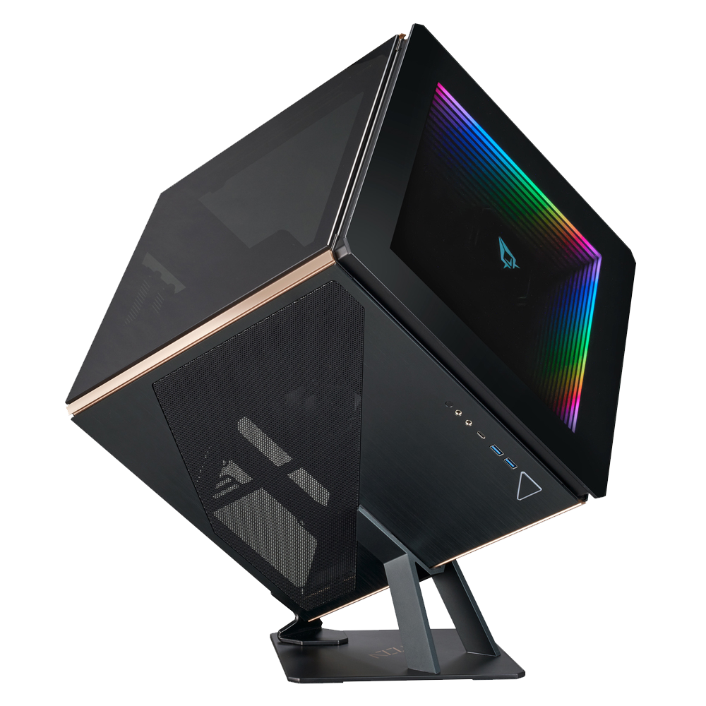 AZZA Regis 902 / Luxury /  CNC ATX Case / 3-Sided Tempered Glass / Gold /  Aluminum Frame & Stand / Infinity ARGB Panel / 1 x 140 mm fan included / AZZA HUB included / Type-C Port
