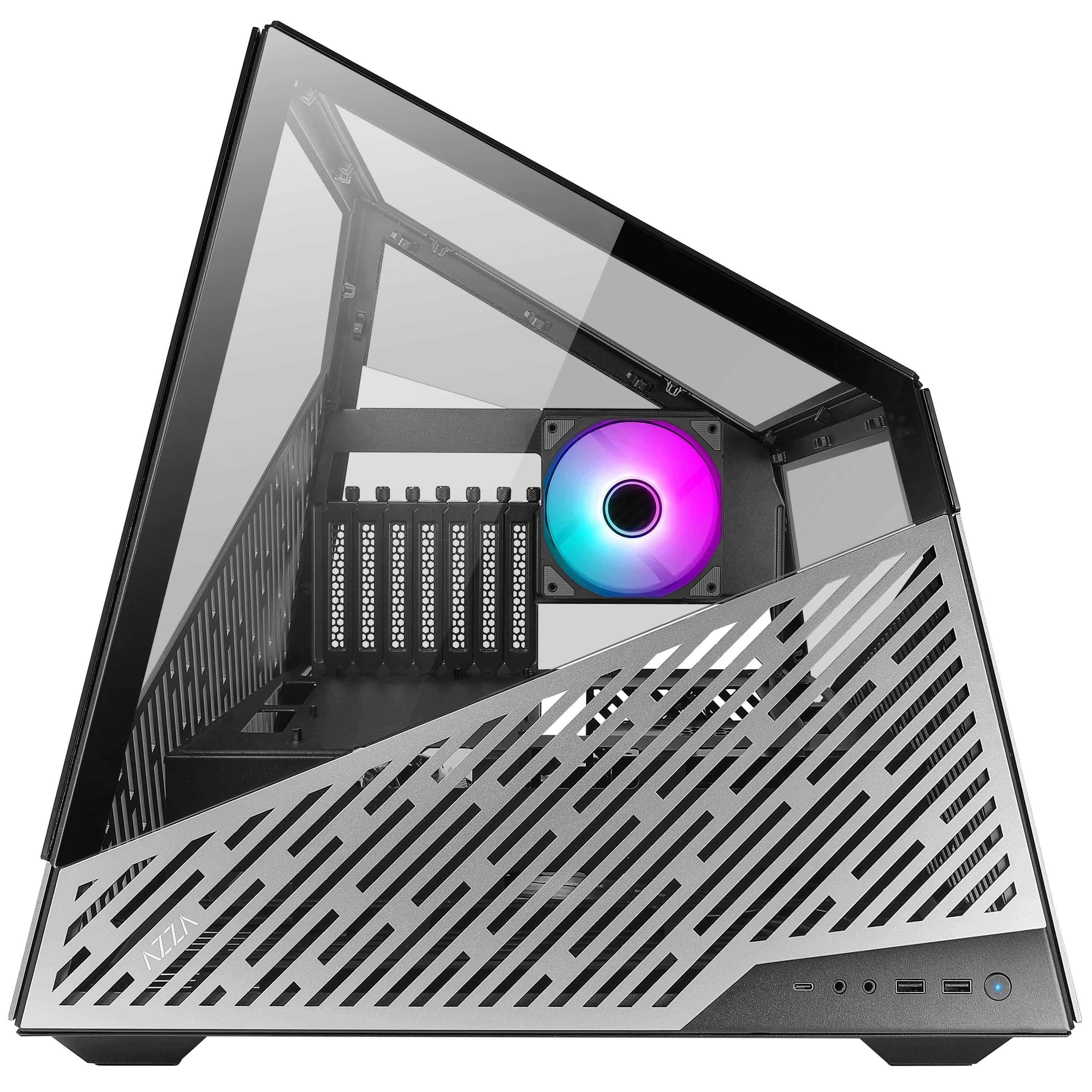 AZZA MESA 811 / Gaming PC Case / Bench Table Design / Tempered Glass / Aluminum Panels / High-End System Compatible / 4 x 120mm Fans Included