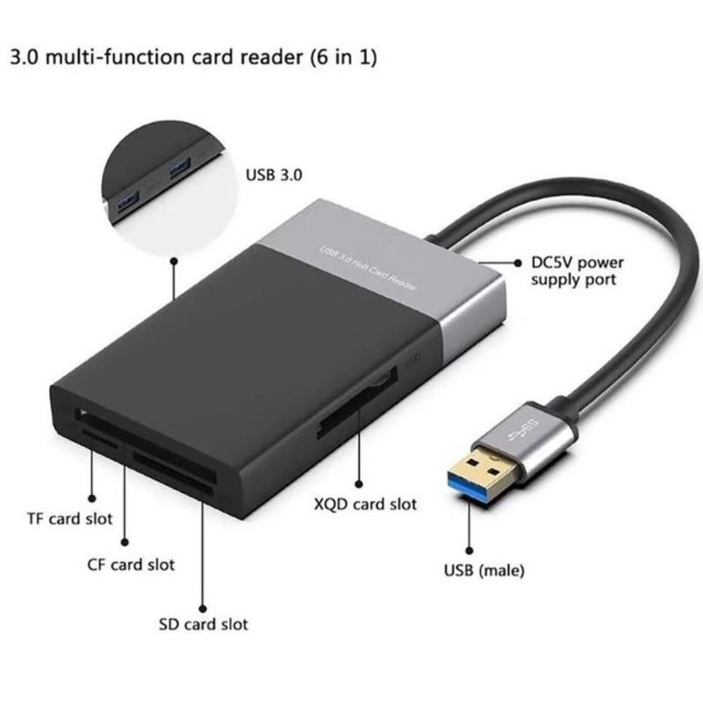 6 In 1 USB 3.0 Card Reader Memory Smart Card Reader 8cm Cable For Laptop SD TF CF Compact Writer OTG U Flash Disk Card Adapter