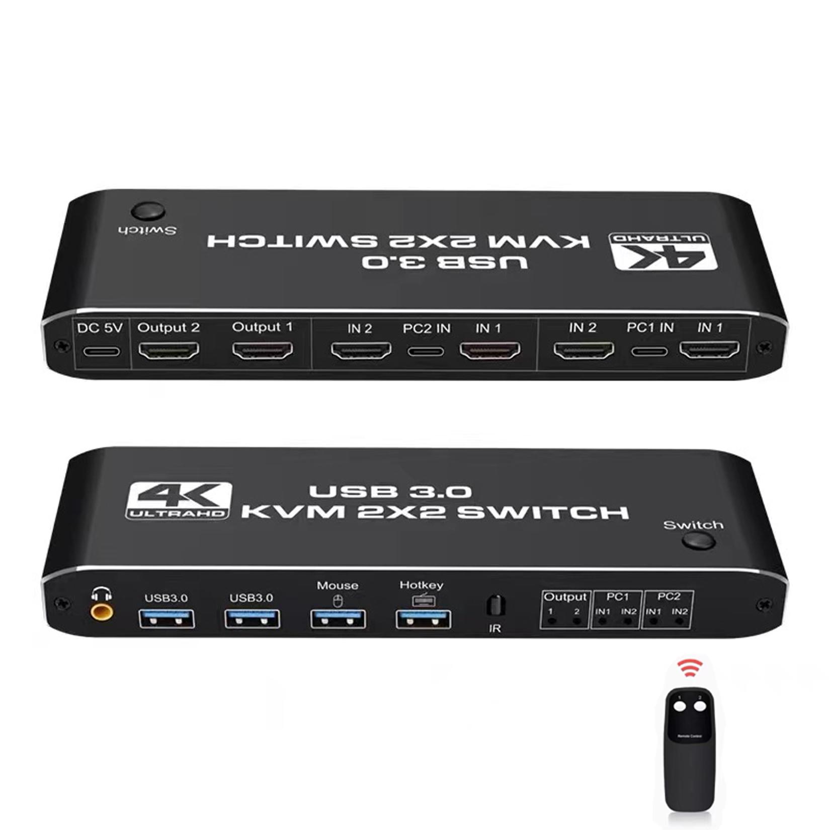 HDMI KVM Switch Dual Screen 2 Monitors 2 Computers 2 in 2 Out,4K@60Hz USB KVM HDMI Switches with Audio HDMI2.0 Ports + 4X USB3.0,Supports 4K 60Hz,1080P 144HZ,RGB 4:4:4,3D,HDR,HDCP,Hotkey,Darkish