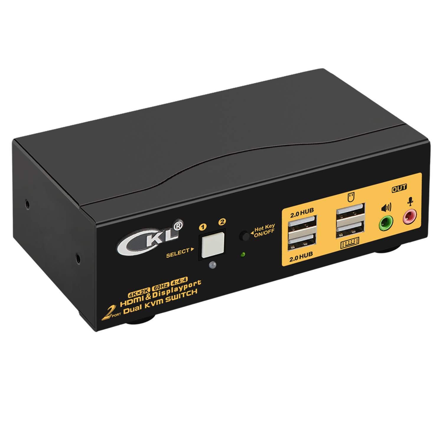 2 Port Dual Monitor KVM Switch HDMI + DisplayPort 4K 60Hz YUV 4:4:4 with Audio and USB 2.0 HUB CKL-622DH