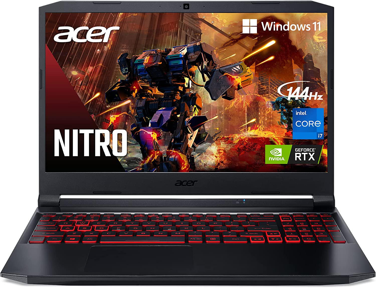 Acer Nitro 5 Thin Laptop,Intel Core i7-11800H, NVIDIA GeForce RTX 3050 Ti Laptop GPU, 32GB DDR4  512GB PCIe SSD, 15.6″ FHD 144Hz IPS Display, Backlit Keyboard, Bluetooth Webcam Gaming Win11