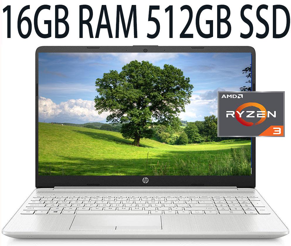 HP 15 Laptop, AMD Ryzen 3 3250U Dual-Core Processor, AMD Radeon Graphics, 16GB DDR4  512GB PCIe SSD, 15.6″ HD (1366×768) 60Hz Display, WiFi, USB, Bluetooth, HDMI, Webcam, Windows 11
