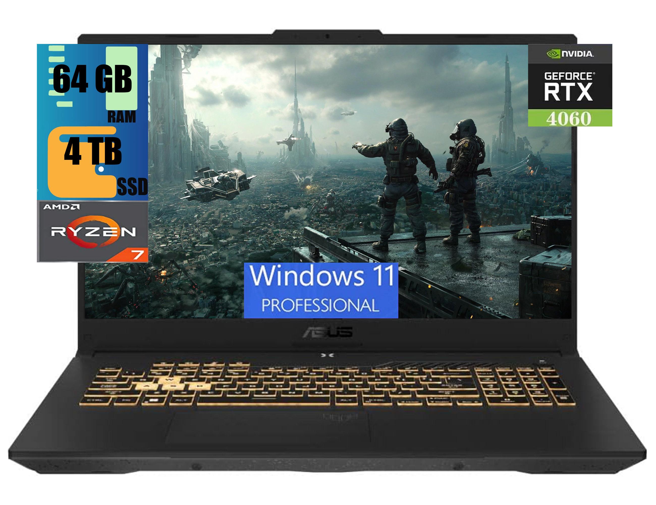 ASUS TUF Gaming A17 Gaming Laptop, 17.3″ FHD 144Hz Display, AMD Ryzen 7 7735HS 8 Cores processor, NVIDIA GeForce RTX 4060 8GB GDDR6, 64GB DDR5  4TB PCIe SSD, Wi-Fi 6 Bluetooth 5.2, Windows 11 Pro
