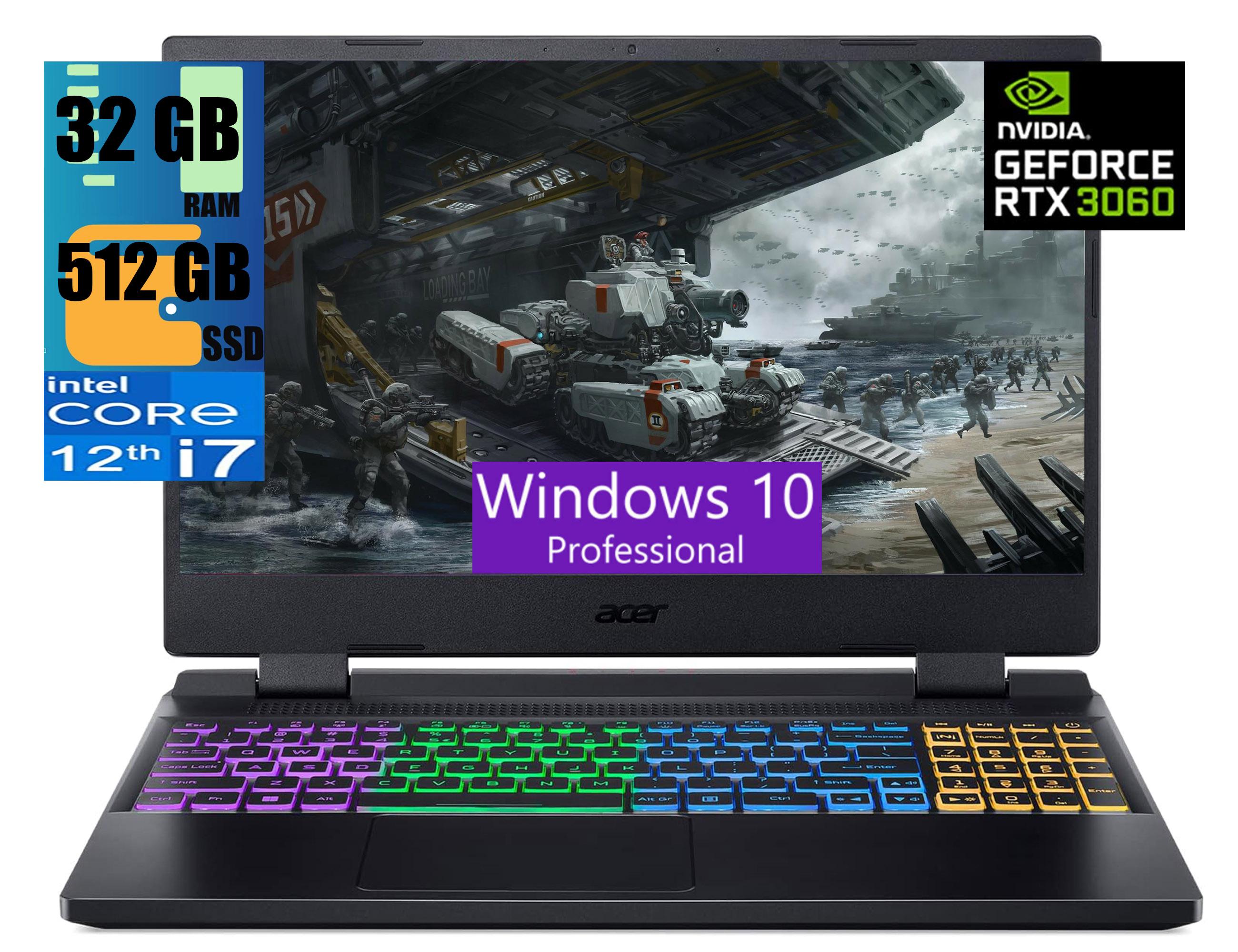 Acer Nitro 5 15 Gaming Laptop, 15.6″ FHD 144Hz, Intel Core i7-12700H 14 Cores Processor, NVIDIA GeForce RTX 3060 6GB Graphics, 32GB DDR4  512GB PCIe SSD, Killer Wi-Fi 6, Windows 10 Pro