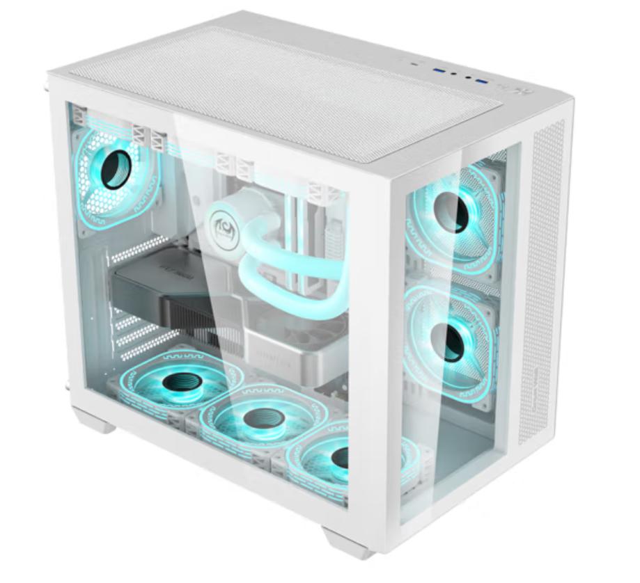 Micro ATX Case, Mini-ITX Gaming PC Case 2 Tempered Glass Panels & Front Panel Micro ATX PC Case USB 3.0 Type-C 3.2/360mm Water Cooling Ready — White
