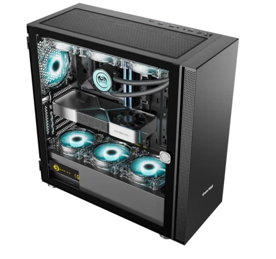 Gaming PC Case E-ATX Desktop Computer Case with Tempered Glass Side Panel/ Support 360mm Water Cooling / 5 Hard Drive Bits / 10 Fan Positions — Black