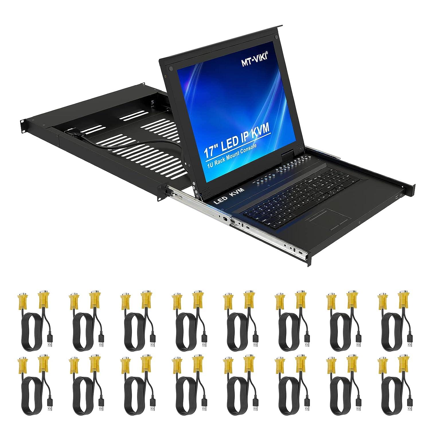 16 Port Rack Mount KVM Over IP Remote Access, IP KVM Console w/17» LCD Monitor, 1 Local & 1 Remote Access, Included 16 KVM Cables