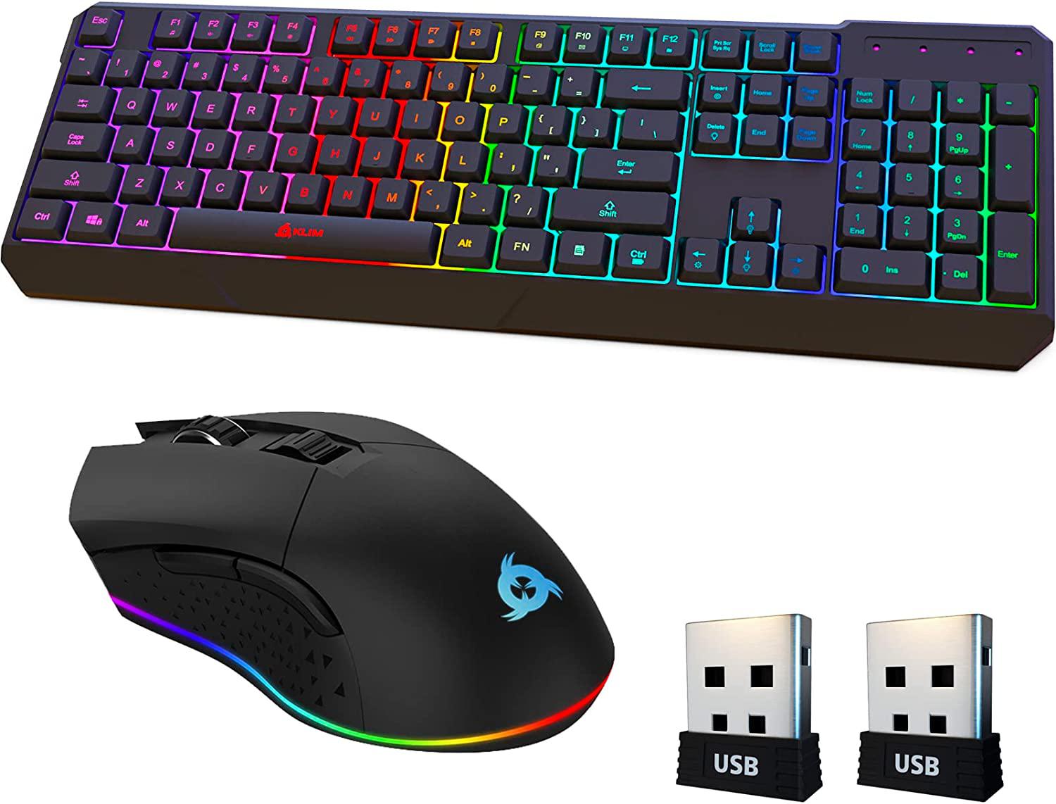 KLIM Blaze & Chroma Wireless Bundle — New 2023 — Wireless Gaming Keyboard and Mouse Combo — Responsive Durable Ergonomic — Backlit Keyboard — RGB Gaming Mouse Wireless — Long-Lasting Built-in Battery