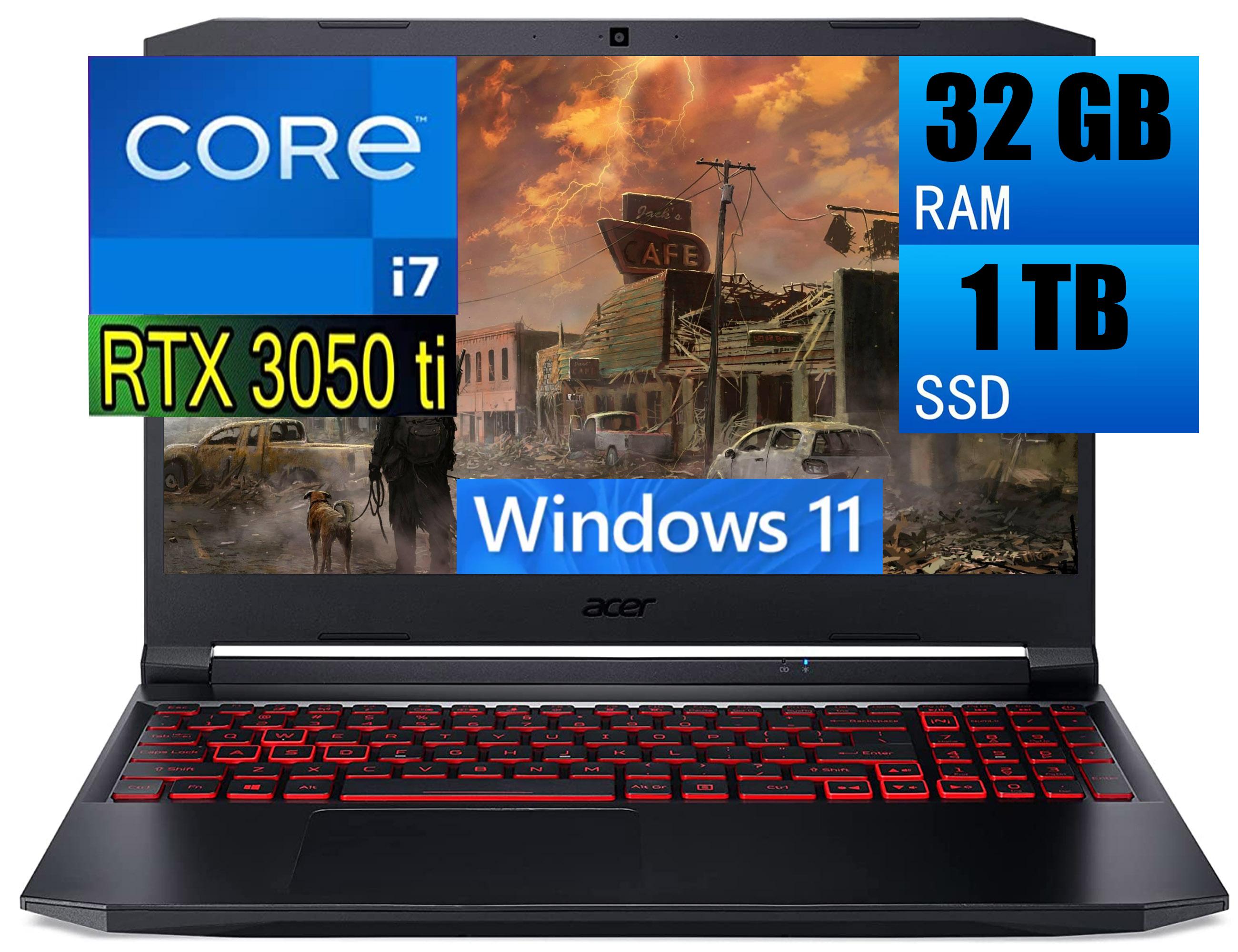 Acer Nitro 5 Gaming Laptop, 15.6″ FHD 144Hz Display, Intel Core i7-11800H 8 cores processor, NVIDIA GeForce RTX 3050 Ti 4GB GDDR6, 32GB DDR4  1TB PCIe SSD, Wi-Fi 6 Backlit Keyboard, Windows 11