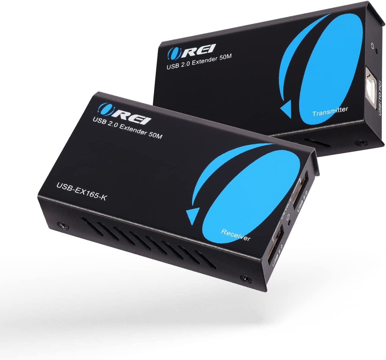 USB Over Cat5e/6 Extender Upto 165 Feet — Extends USB 2.0 Signal Over LAN Ethernet with 2 Ports — Power Over Cable for Long Distance Extension Supports All Operating System (USB-EX165-K)