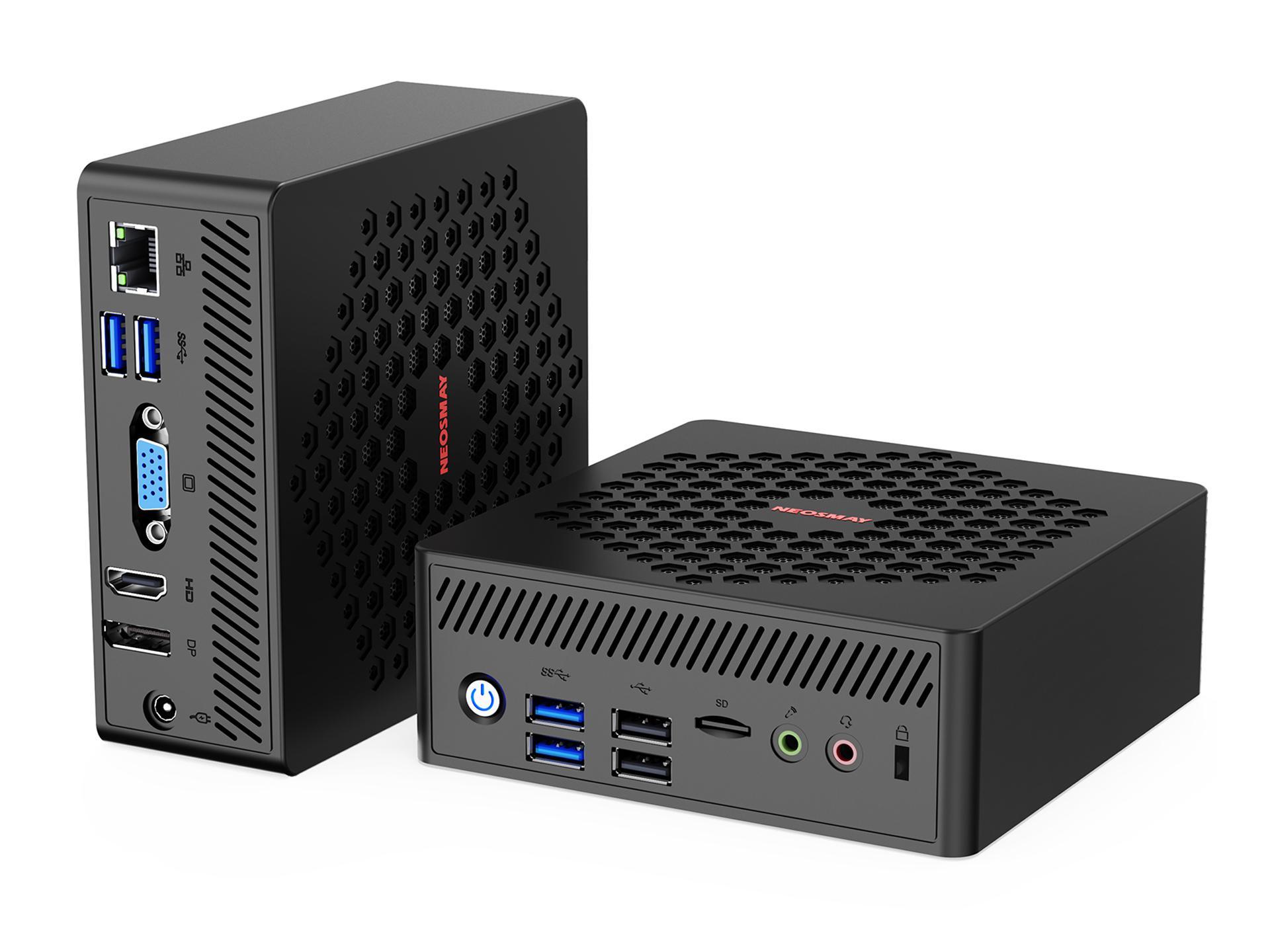 NEOSMAY All-in-One Fanless(Passive Cooling) MINI PC Intel 10nm CPU N5105,8GB RAM 256GB SSD,4K Triple Screen Display,Gigabit LAN,Wake On Lan,WiFi6,BT5.2,VGA/HDMI/DP,6xUSB Ports,Home/Office/Business