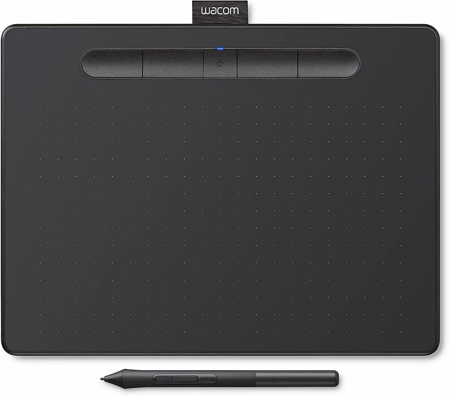 Wacom Intuos Medium Bluetooth Graphics Drawing Tablet, Portable for Teachers, Students and Creators, 4 Customizable ExpressKeys, Compatible with Chromebook Mac OS Android and Windows — Black