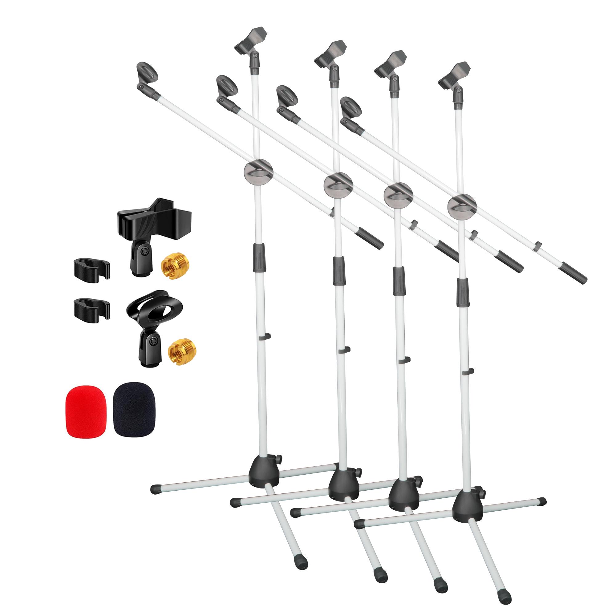 5 Core Mic Stand Collapsible Height Adjustable 31 to 59 Dual Metal Microphone Tripod Stand MS DBL G WH 4pcs