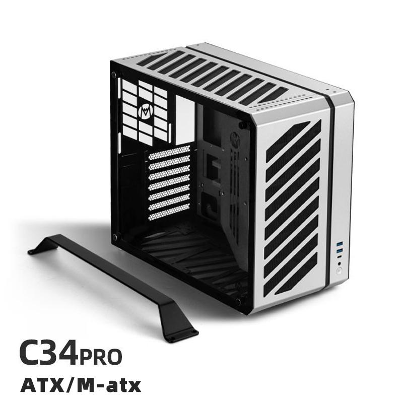 Mechanic master C34pro side penetrating 360 water-cooled eatx portable desktop computer aluminum alloy case Silver