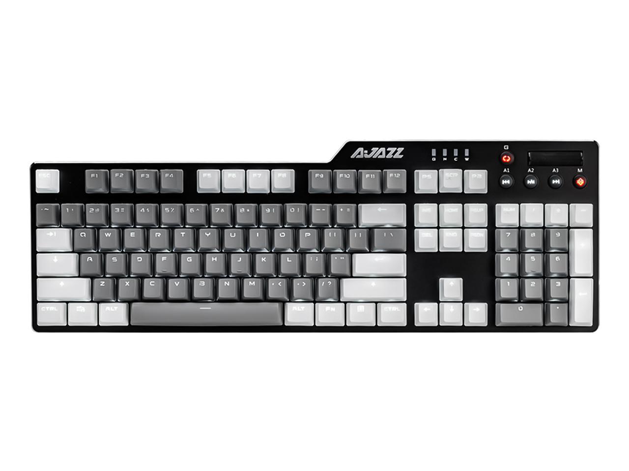AJAZZ AK35i Mechanical Gaming Keyboard, 104 Keys with 6 Multimedia Keys, PBT Keycaps, Triple Mode Bluetooth/2.4G/Wired Keyboard Full-size for Office and Gamer Blue Switch-White Grey
