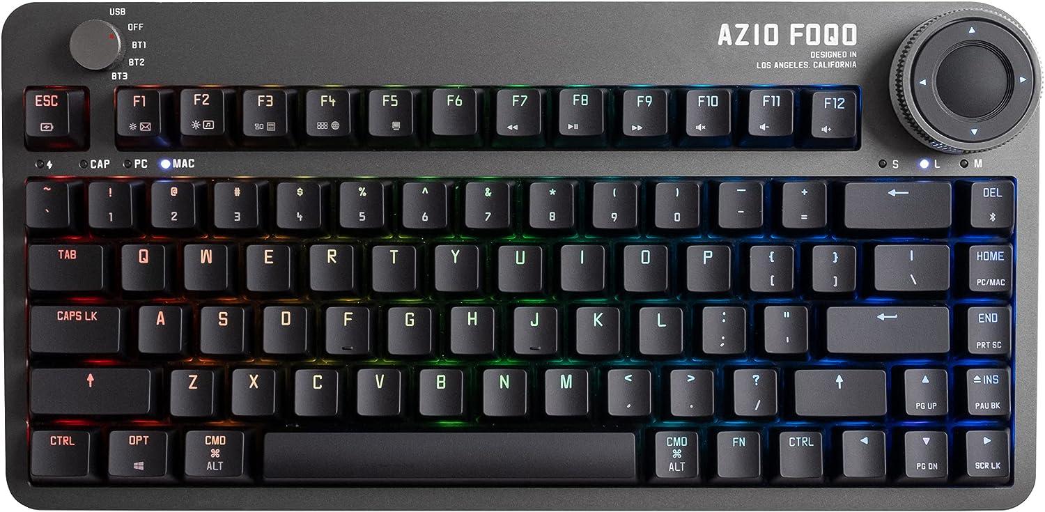 Azio FOQO (Space Gray) — Programmable Bluetooth Wireless/USB Wired Backlit Mechanical Keyboard with Brown Switches for Mac & Windows PC (US Layout) (FK201)