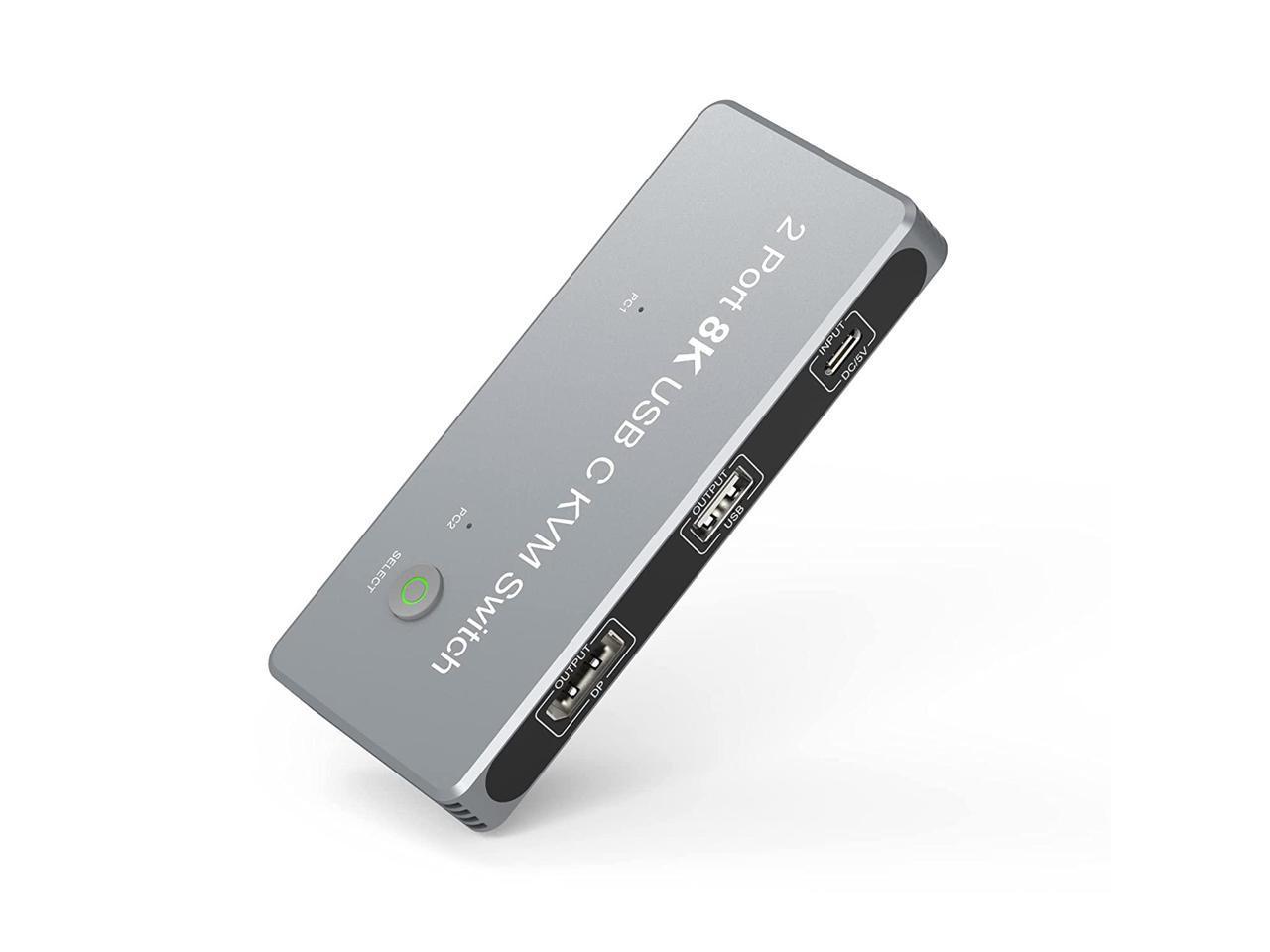 KEHIPI USB-C 8K KVM Switch DP 1.4 2xUSB-C PC to One DisplayPort Dual Monitor 8K@60Hz 4K@144Hz 3X USB2.0 Shared Mouse Keyboard Printer 2-in/4-out Converter Compatible with Thunderbolt 3/4